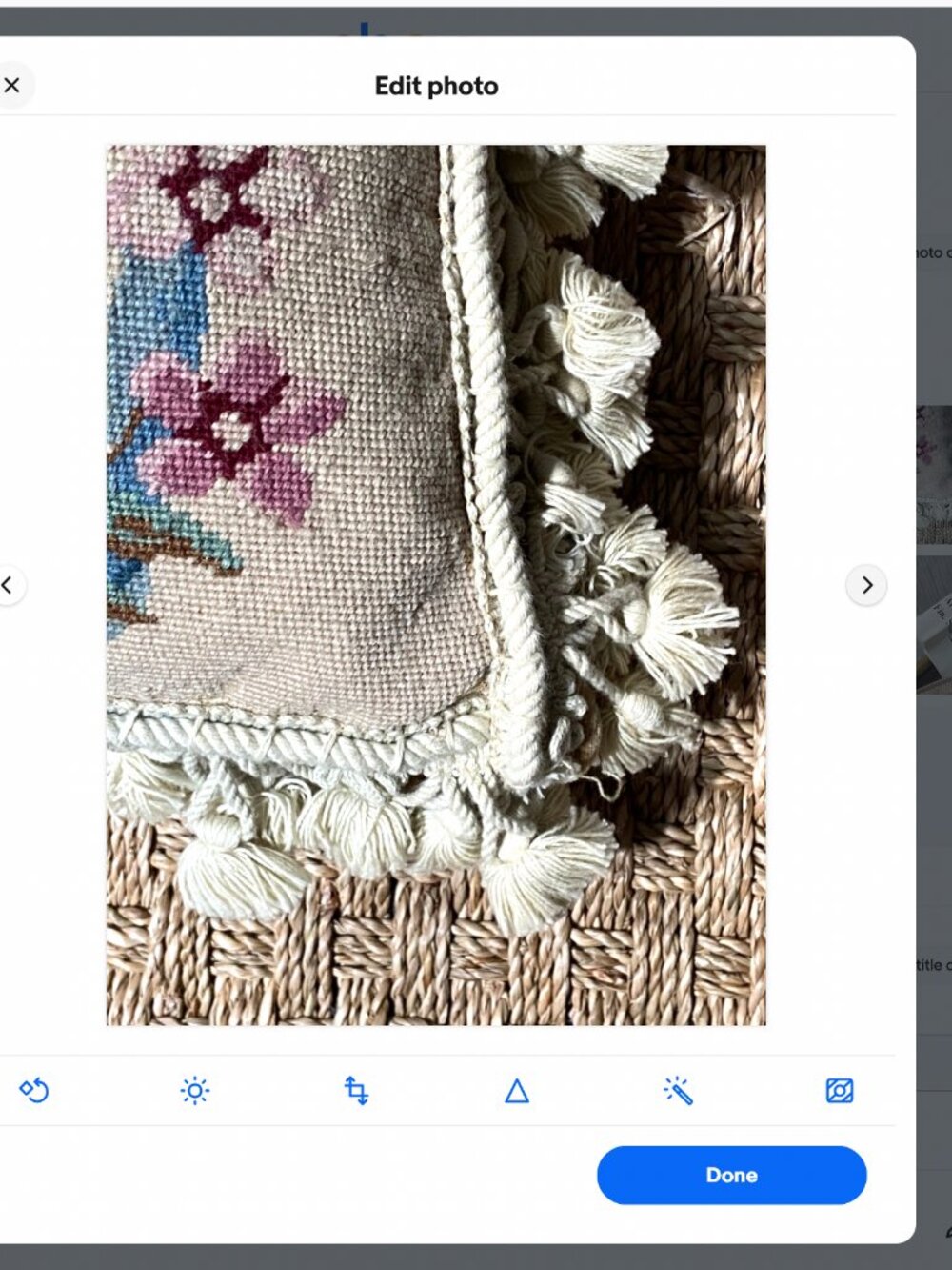100% Wool Velvet Zip Tapestry Floral Tassel Pillow Size 13.5' x 13.6" - Picture 5 of 10